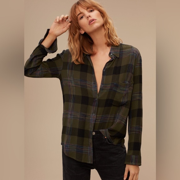 Wilfred Free Daphne plaid blouse olive green sz XS - Picture 5 of 6